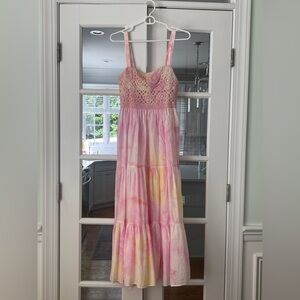 Zara Pink and Cream Crochet Tie-Dyed Maxi Dress